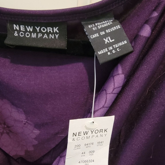 New York & Company Purple Floral Cowl Neck Blouse - Picture 3 of 5